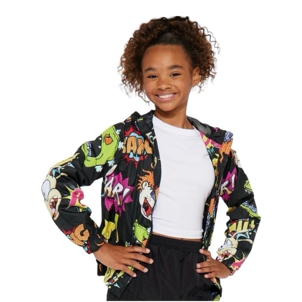 Nickelodeon Rugrats & Rocko Mash Print Windbreaker Jacket Kids Size S (8–9)